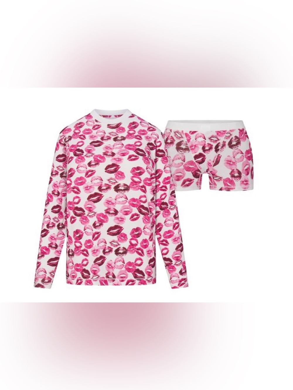Skims Long Sleeve T shirt and short boxer set pink lips